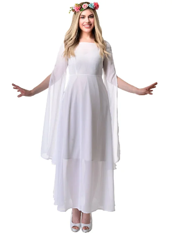 Sheer White Medieval Maiden Womens Costume Dress Tunics Satin smooth