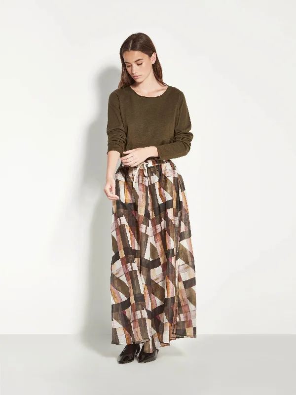 Kay Skirt (Geo Maze Silk Linen) Painterly chiffon skirt airy