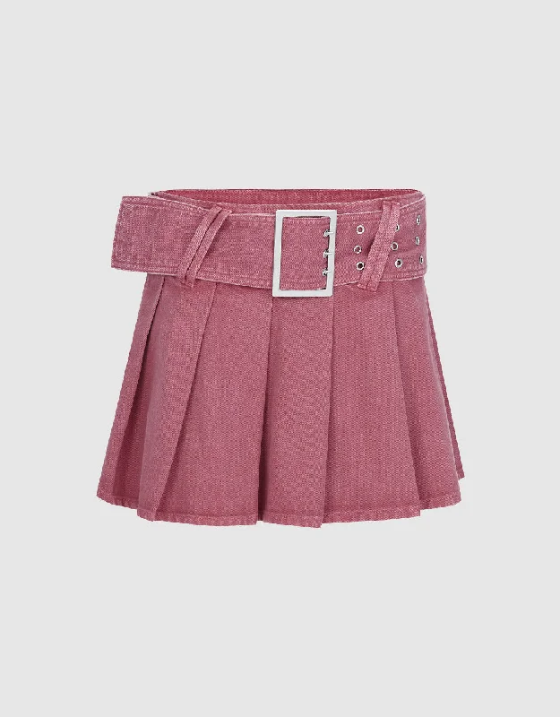 Pleated Mini A-Line Denim Skirt chiffon skirt flowing