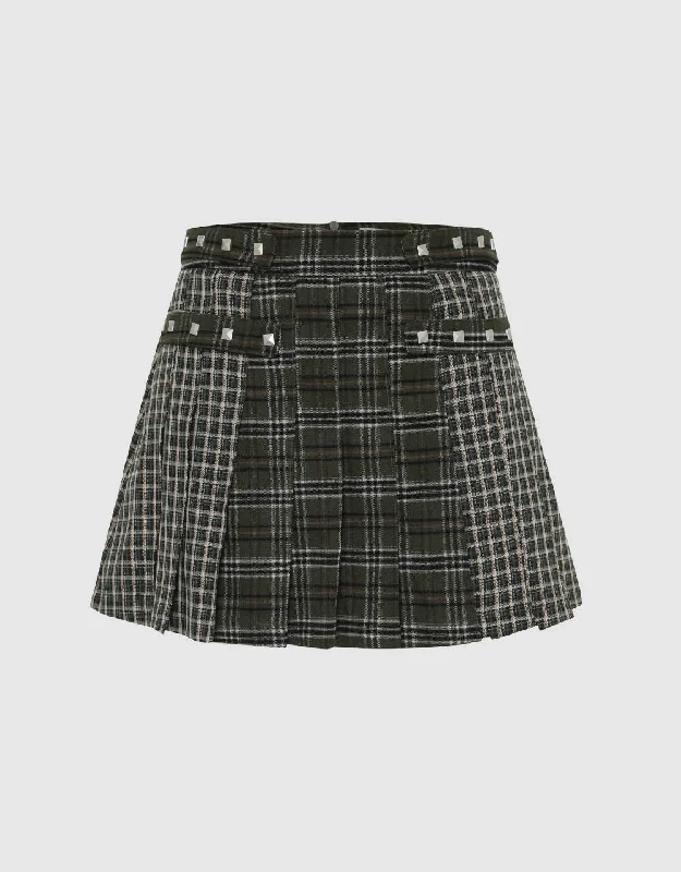 Plaid Mini A-Line Skirt linen skirt natural