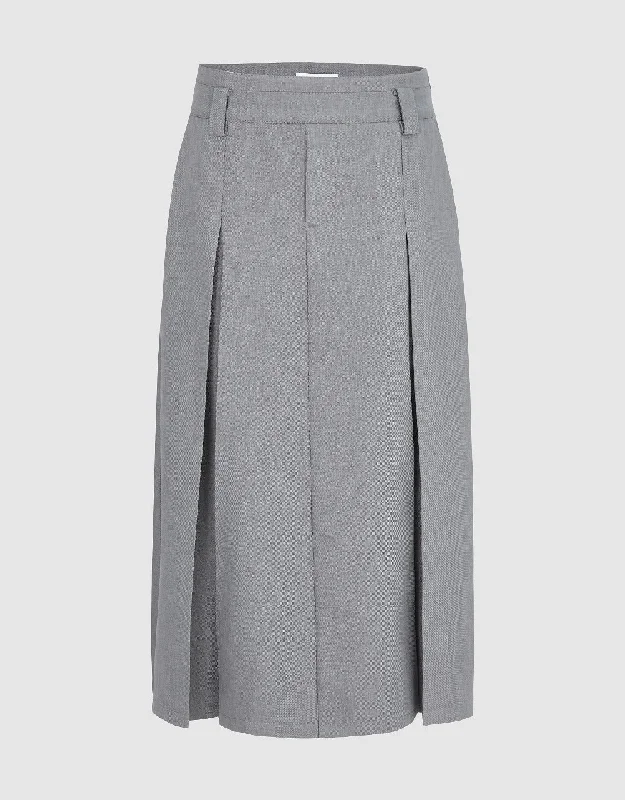 Pleated Midi A-Line Skirt wool skirt warm