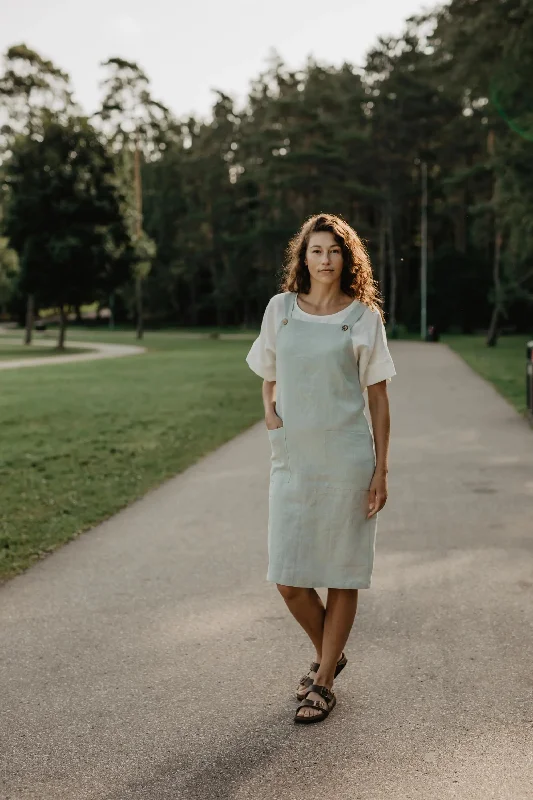 Linen apron dress JADE S Sage Green Tunics Luxurious high-end