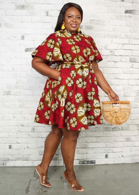 Enola Short Sleeve Flared African Print Dress For Women - African Dress Tunics Fall fleece
