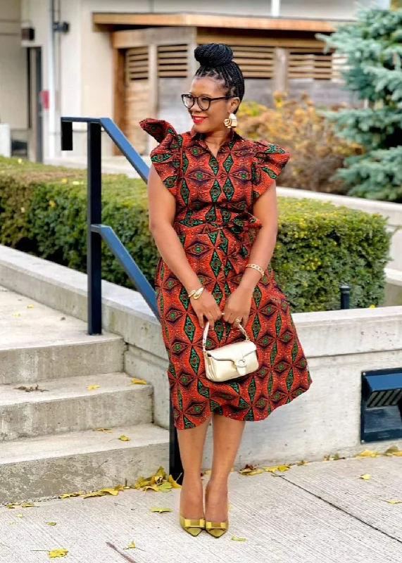 Rere Short Sleeve Flared African Print Dress For Women (Mid length) Tunics Spring floral