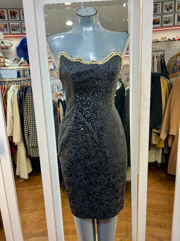 80s Black Strapless Dress With Silver Trim By Julie Durocher For After Five Tunics Print Colorful