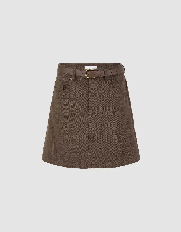 Mini A-Line Denim Skirt With Belt corduroy skirt textured