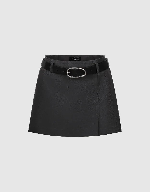 Mini Straight Skirt With Belt pleated skirt texture