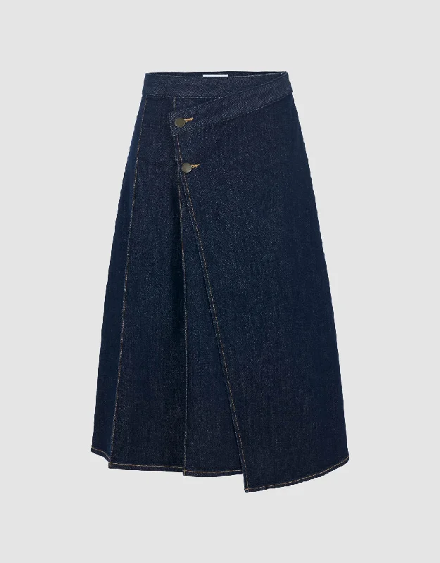 Midi A-Line Denim Skirt silk skirt luxurious