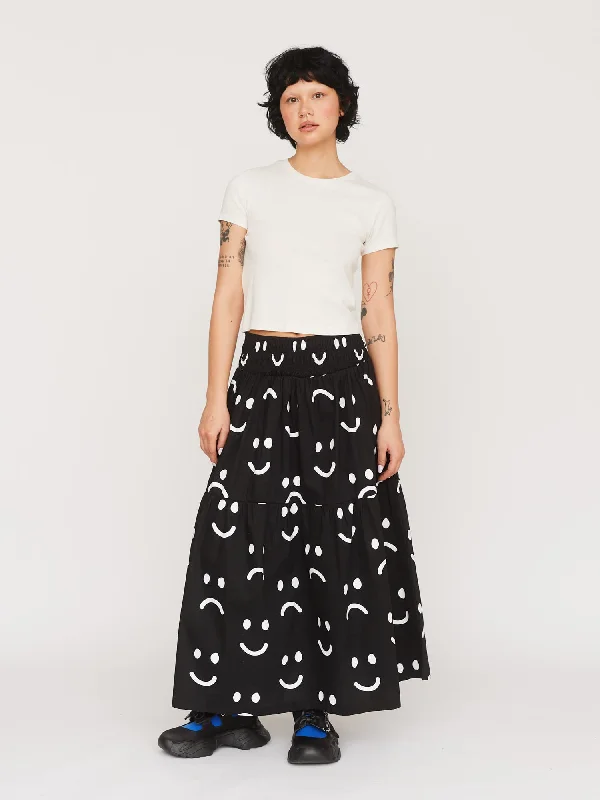 Happy Sad Shirred Maxi Skirt casual skirt length