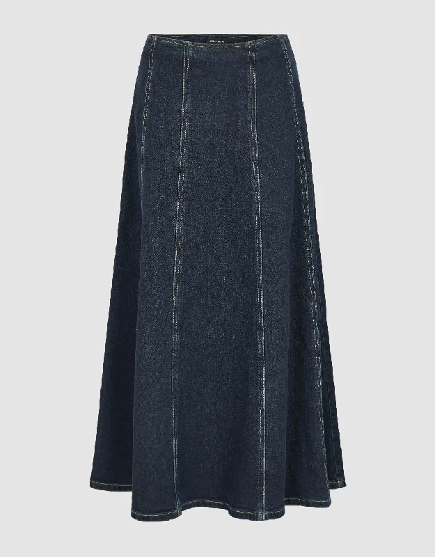 Midi A-Line Denim Skirt chiffon skirt floaty