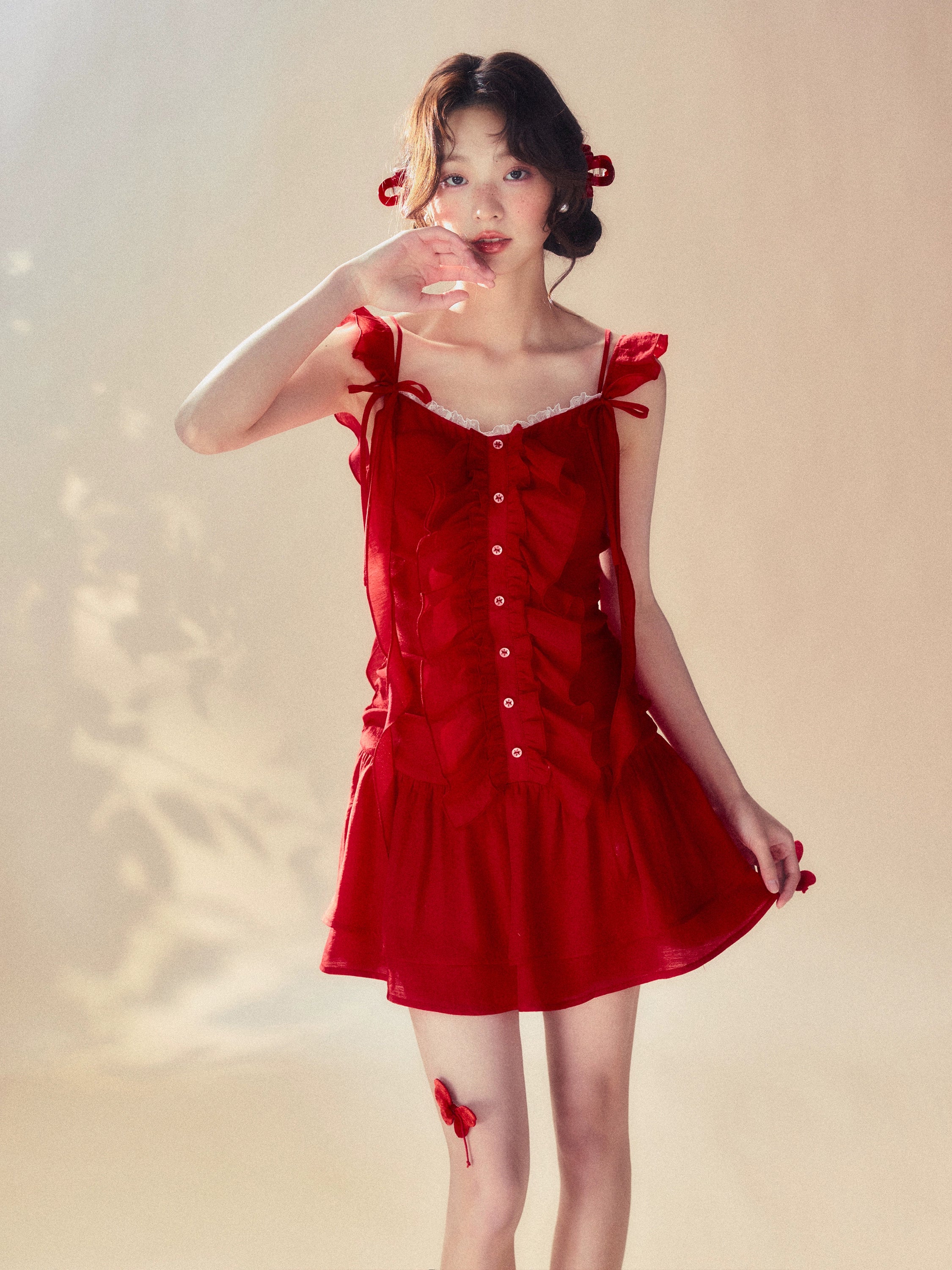 Red Spaghetti Strap Dress Tunics Sophisticated sleek