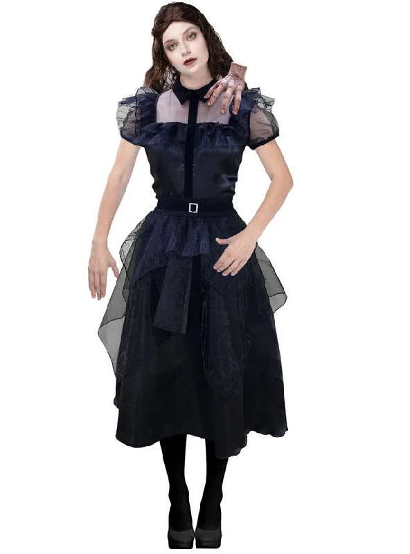 Wednesday Addams Womens Black Dance Dress Costume Tunic Top Casual