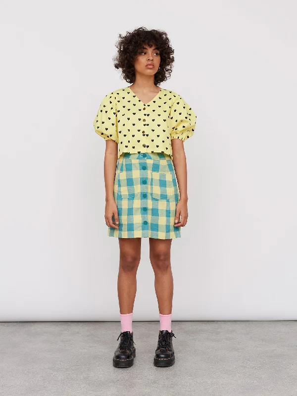 Lazy Oaf Blue and Yellow Gingham Skirt high waist skirt