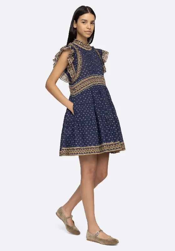 Dress Arlita Print Flut Aw23-004 Navy Tunics Fashionable chic