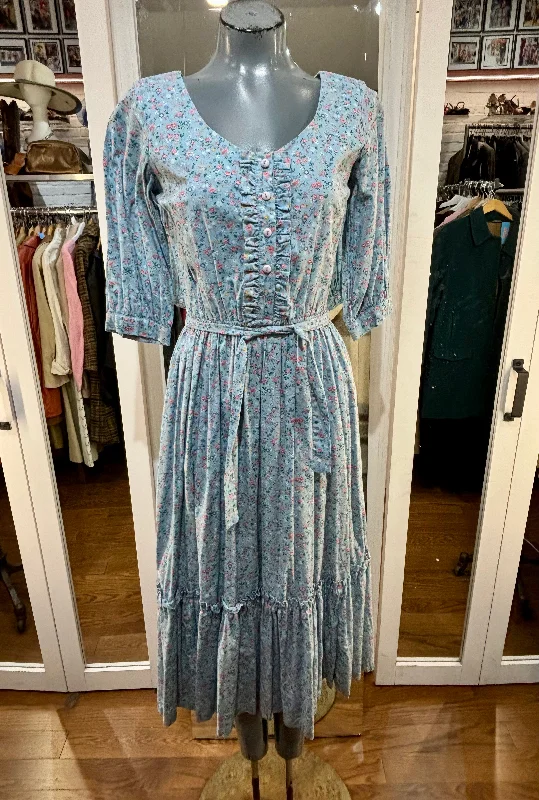70’s Blue Multicolor 3/4 Length Sleeve Dress Tunics Satin smooth