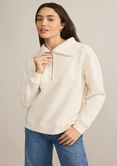 1/4 zip rib contrast sweatshirt Hoodie with Rhinestones Sparkly Elegant