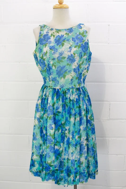 Vintage 1960s Jonathan Logan Blue Floral Print Chiffon Dress, XS Tunics Bestseller popular Vintage 1960s Jonathan Logan Blue Floral Print Chiffon Dress, XS Tunics Bestseller popular