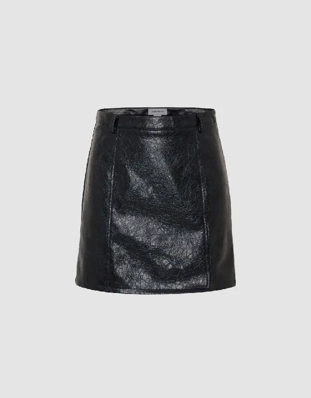 Vegan Leather Mini A-Line Skirt wool skirt sturdy