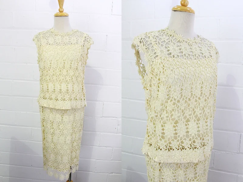 Vintage 1960s Cream Floral Lace Two-Piece Dress, Bridal, Large Tunics Recommended stylist Vintage 1960s Cream Floral Lace Two-Piece Dress, Bridal, Large Tunics Recommended stylist