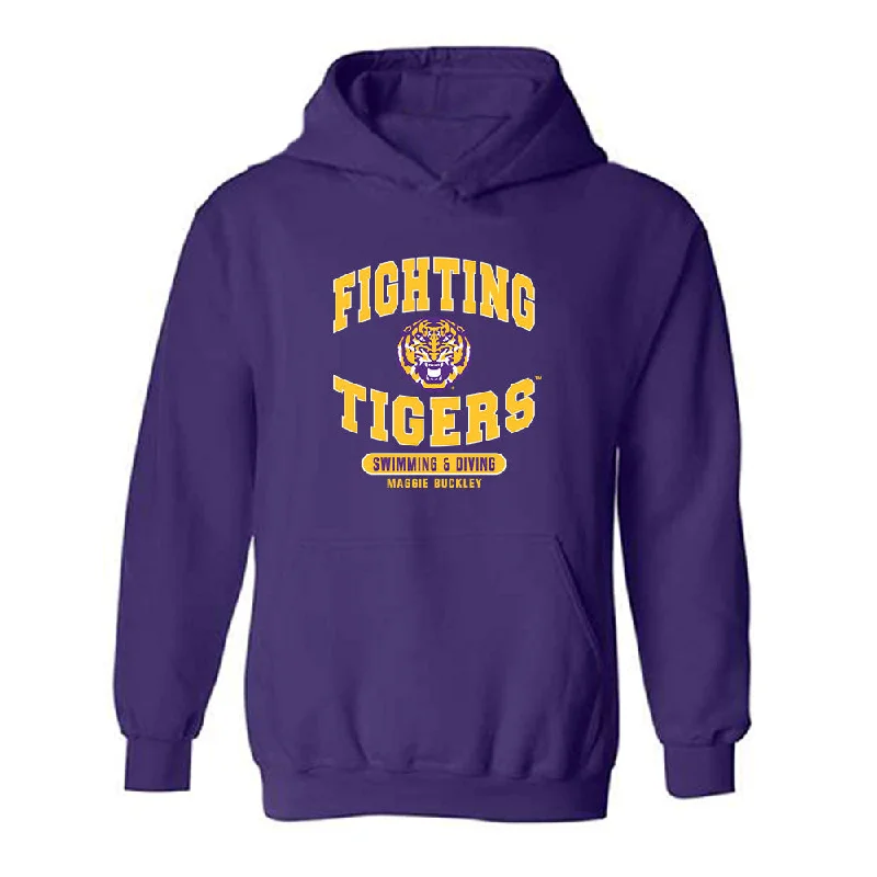 LSU - NCAA Women's Swimming & Diving : Maggie Buckley - Classic Fashion Shersey Hooded Sweatshirt Hoodie with Metallic Shiny Futuristic