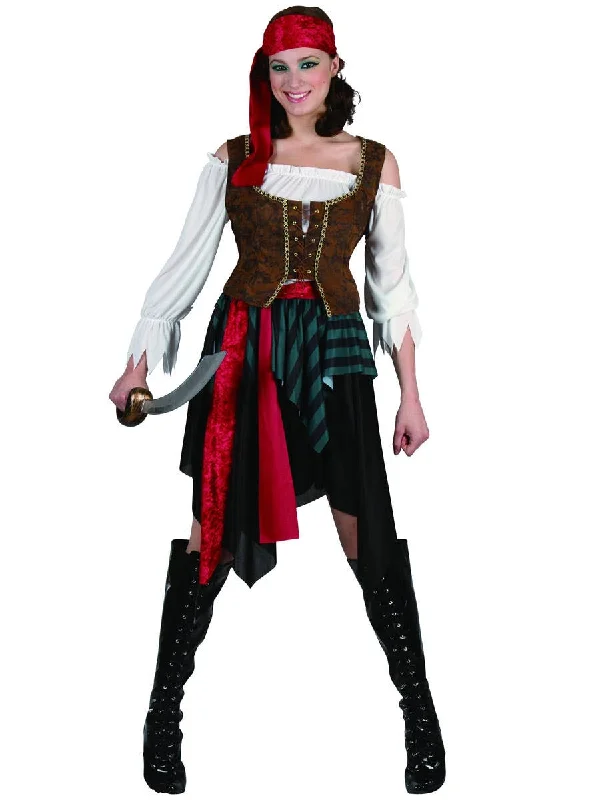 Sea Faring Pirate Womens Fancy Dress Costume Tunics Print Colorful