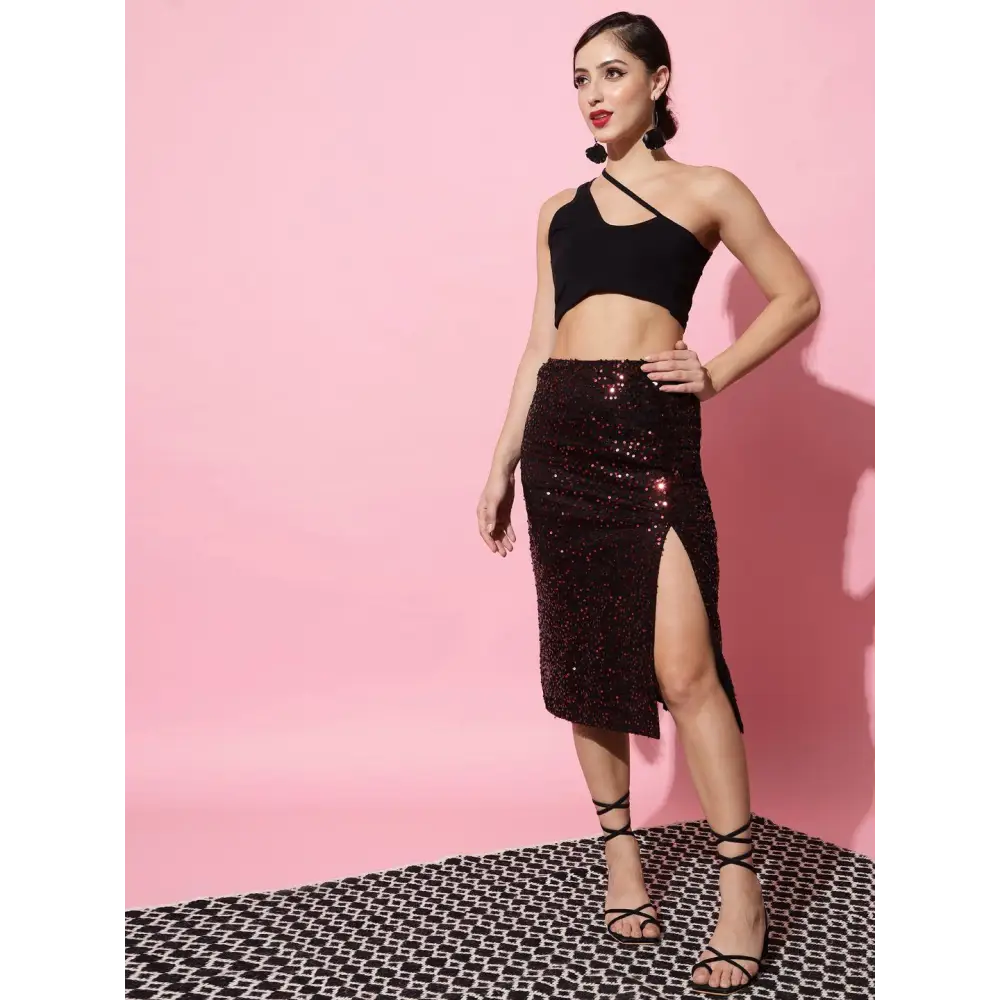 Trend Arrest Women's Sequin Party Skirt elastic waist skirt