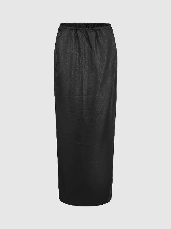 Midi Vegan Leather Straight Skirt breathable skirt fabric