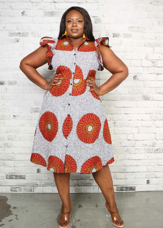 Leticia Short Sleeve Flared African Print Dress For Women (Mid length) Tunics Summer linen