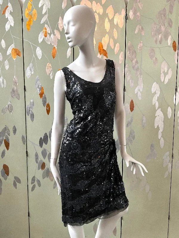Vintage 1960s Black Sequin Paul Caret Cocktail Sheath Dress, Small Tunics Formal black Vintage 1960s Black Sequin Paul Caret Cocktail Sheath Dress, Small Tunics Formal black