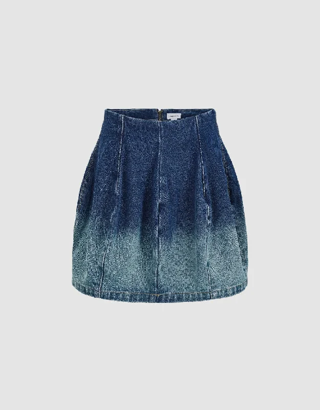 Gradient Mini A-Line Denim Skirt silk skirt elegant