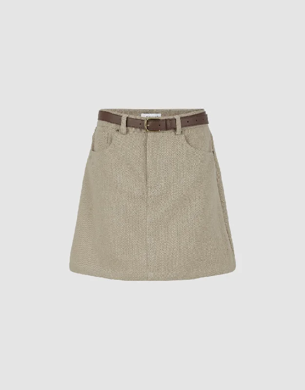 Mini A-Line Denim Skirt With Belt linen skirt natural