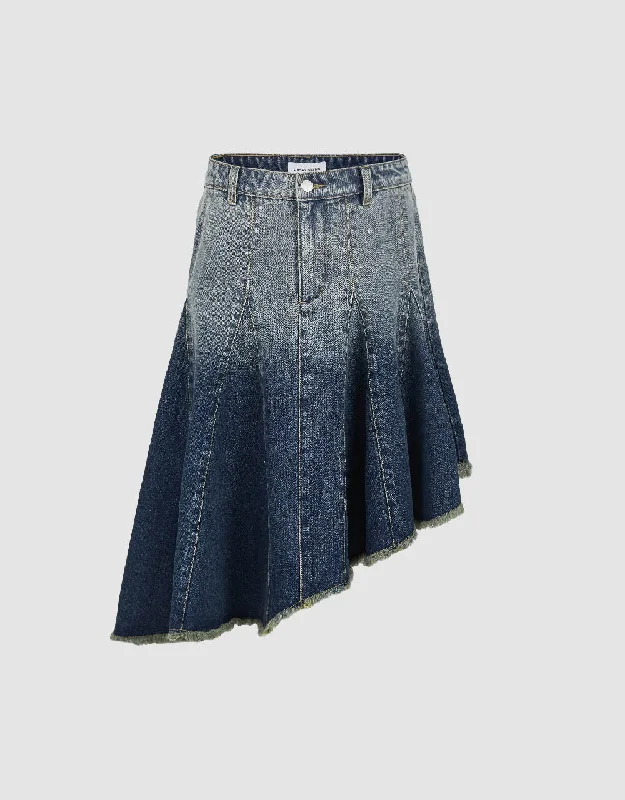 Gradient Midi Fishtail Denim Skirt satin skirt smooth