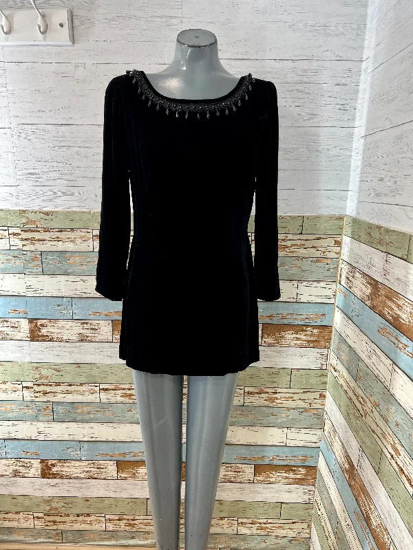60’s Black Beaded Bow Neck Dress Tunics Travel practical
