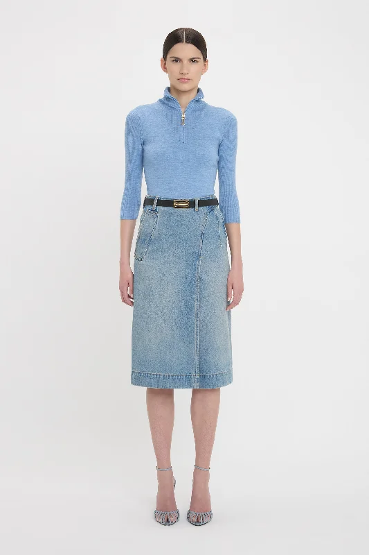 Denim Wrap Detail Skirt In Pale Blue Wash relaxed fit skirt