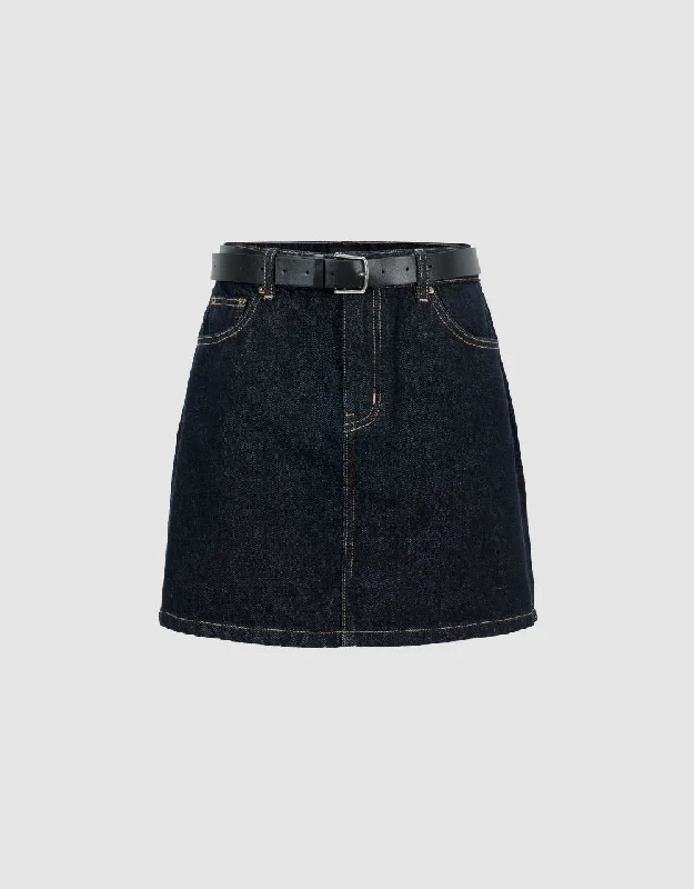 Mini A-Line Denim Skirt With Belt corduroy skirt durable