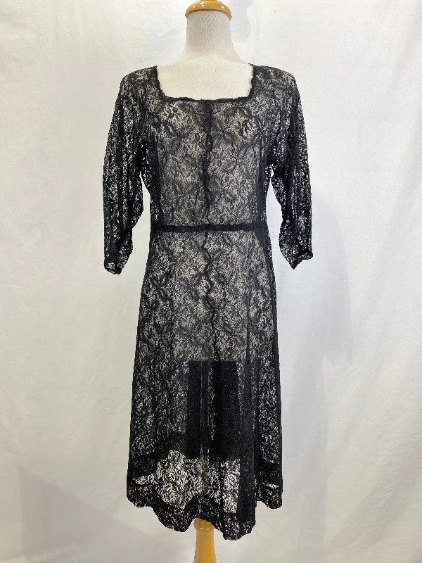Vintage 1960s Black Lace Sheer 3/4 Sleeve Dress, Large Tunics Favorite customer