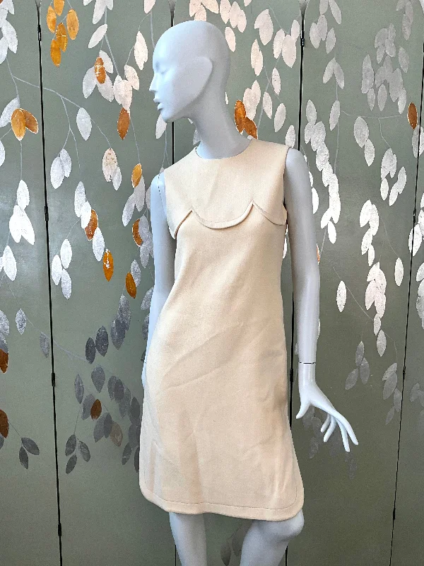 Vintage 1960s Pierre Cardin Cream Wool Shift Dress, Small Tunics Party sparkling
