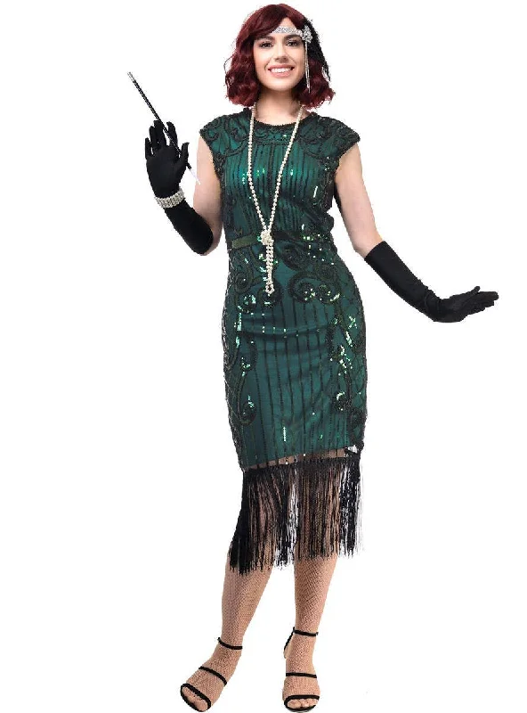 Ritzy Green Plus Size Womens 1920s Gatsby Costume Dress Tunics Cozy soft