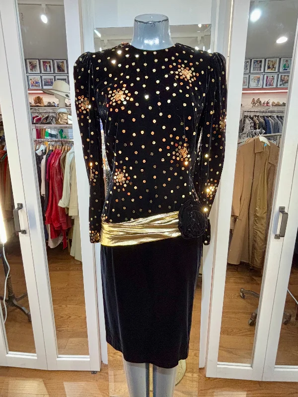 80’s Black And Gold Holiday Dress By Cattiva Tunics Solid Classic