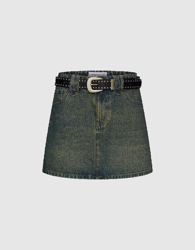 Mini Denim Skirt With Belt modal blend skirt