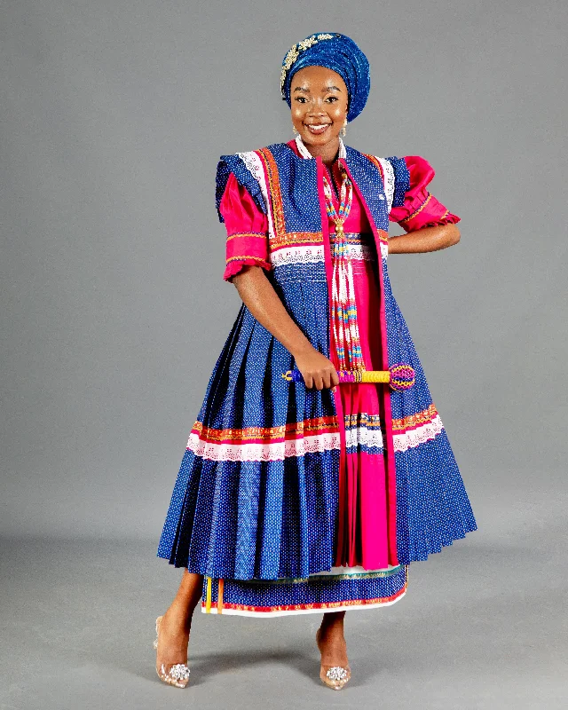Mogoshadi Pleated Bridal Dress Set in Pink & Blue Tunics Sophisticated sleek