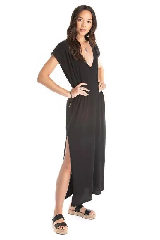 maxi v neck dress - black Tunics Trousers formal