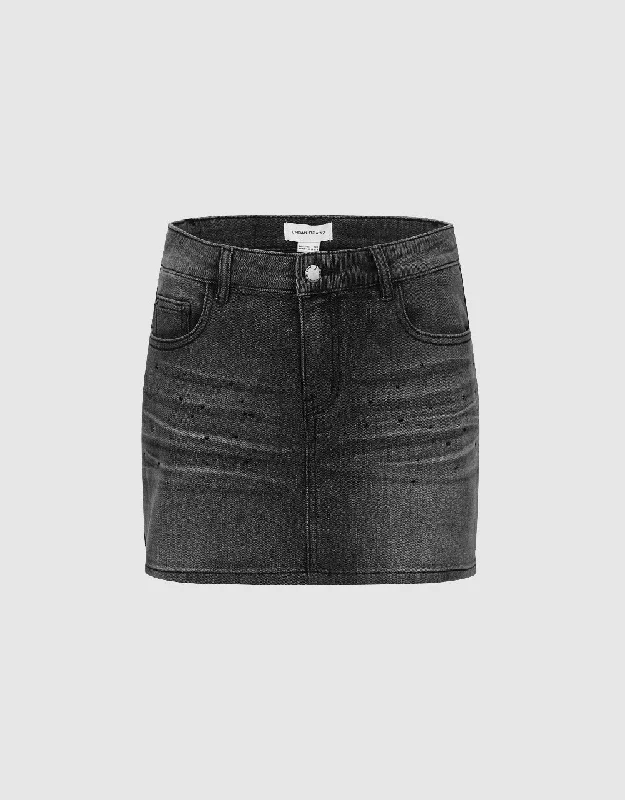 Mini Straight Denim Skirt leather skirt sleek