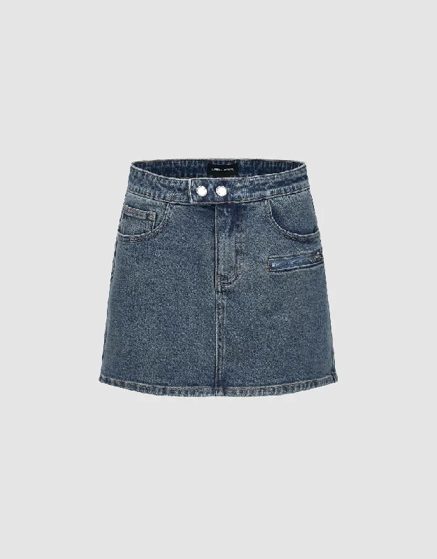 Mini Straight Denim Skirt linen skirt breathable