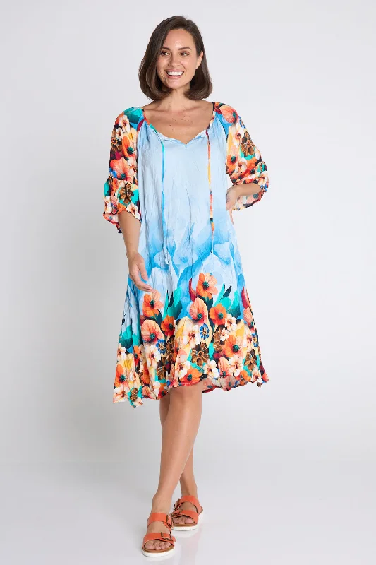 Kumasi Dress - Sky Blue Floral Tunics Mesh breathable