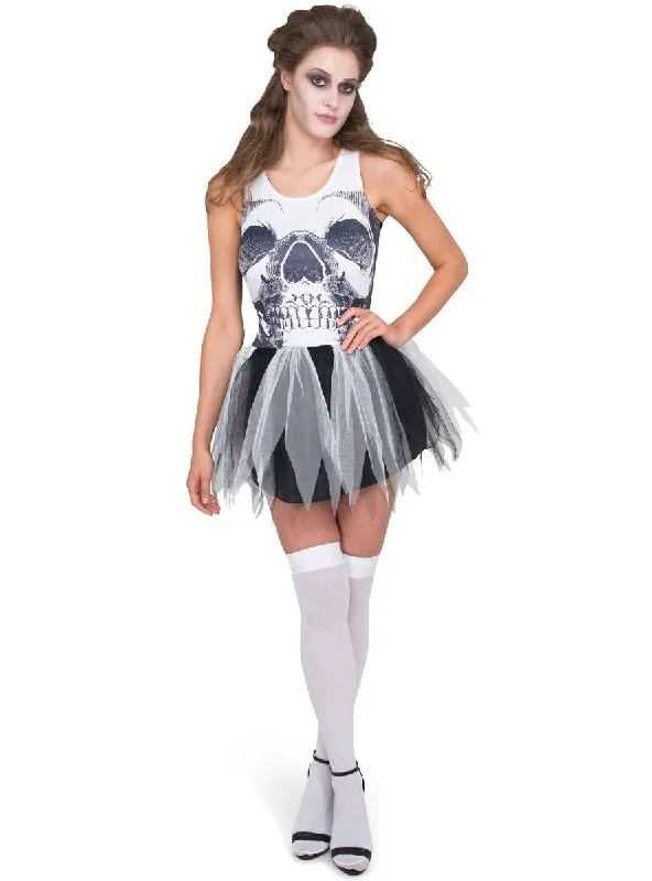 Skull Face Tutu Dress Womens Halloween Costume Tunics Yoga stretchy