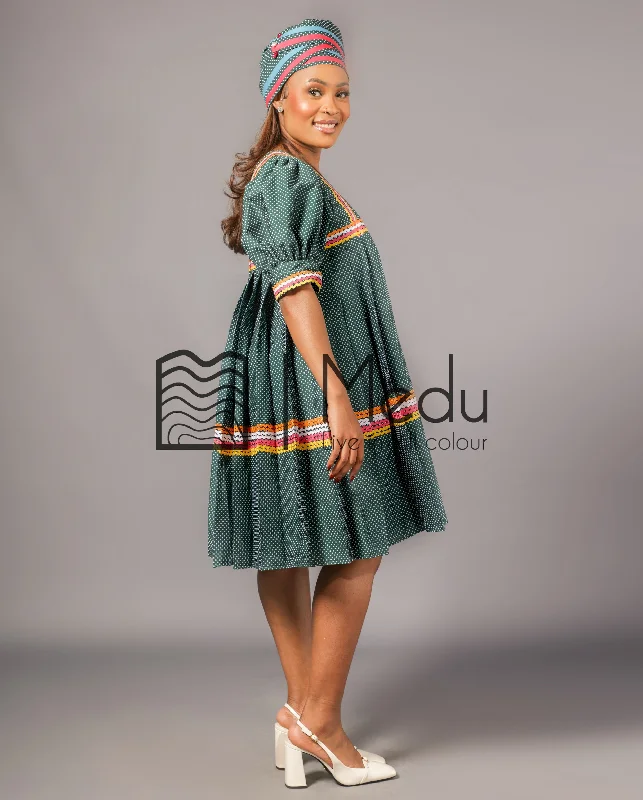 Kwena Pleated Yele Dress In Bottle Green Tunics Versatile stylish