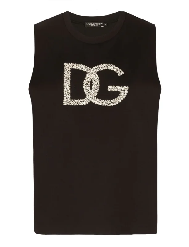 Dolce & Gabbana interlock tank top with crystal DG logo sheer tank top