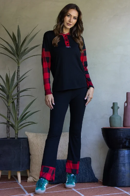 BLACK/RED SWEATSHIRT AND PANTS SET-ST7656 Hoodie with Cropped Fit Short Trendy