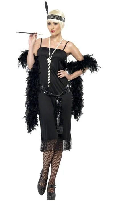 Sassy Womens Simple Black 1920s Flapper Dress Costume sweetheart Neckline Romantic